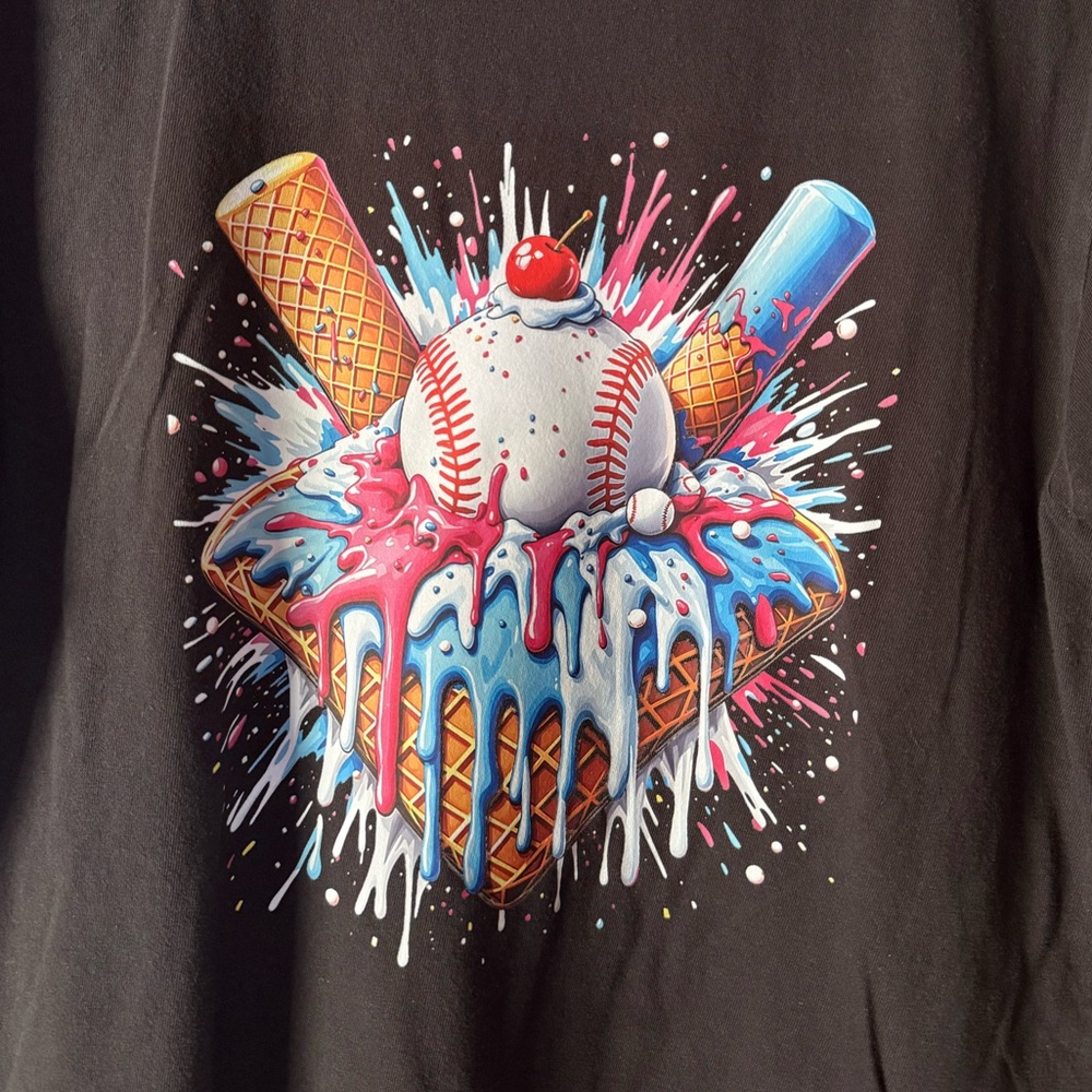 Comfort Colors Black Kids Baseball & Ice Cream Graphic Tee